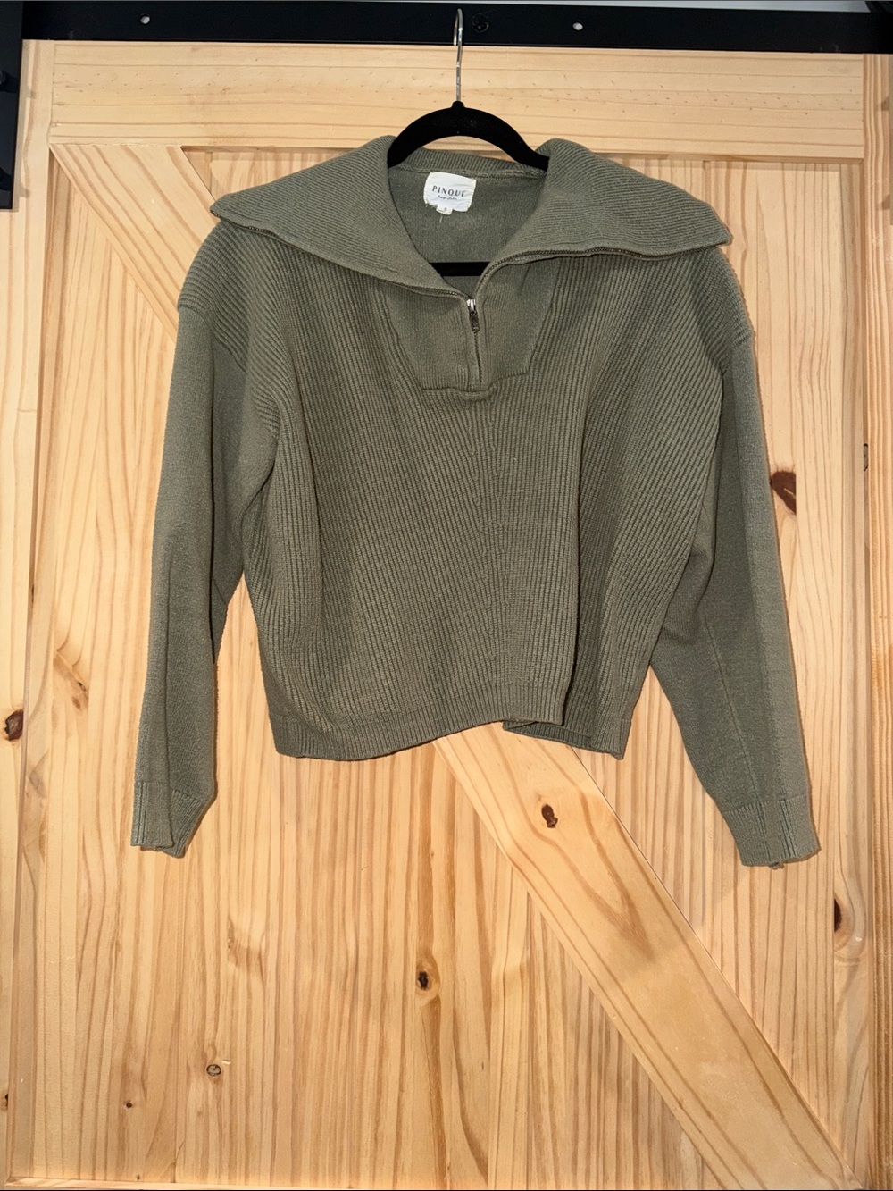 Olive Half-Zip Ribbed Sweater